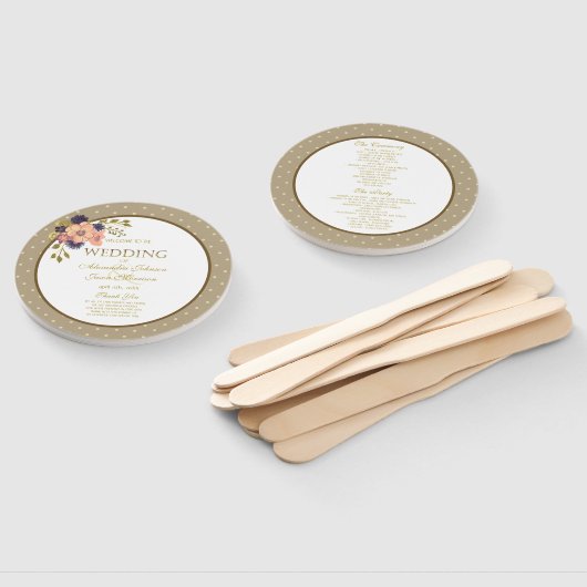 Floral roze goud bruiloft programma handwaaier (Niet-gemonteerd)