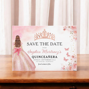 Floral roze goud prinses verjaardag quinceanera save the date