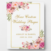 Floral roze gouden bruiloft aangepaste tafel fotoplaat (Voorkant)