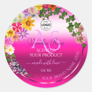 Floral roze gradiënt Product Labels Monogram Logo