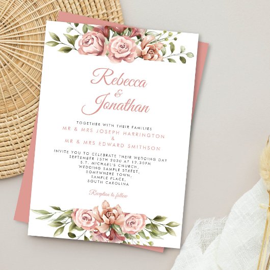 Floral roze koraal bruiloft kaart