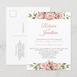 Floral roze koraal bruiloft uitnodiging Briefkaart