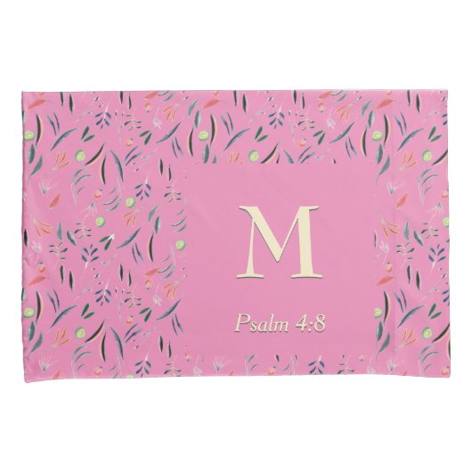 FLORAL Roze | MONOGRAM | Schrift Kussensloop (Voorkant-Rechts)