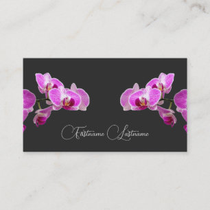 Floral roze orchidee bloesem kalligrafie donkergri visitekaartje