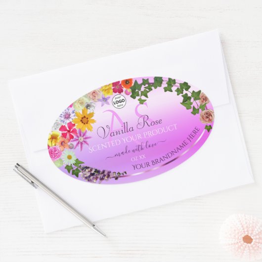 Floral roze Paars Etiket Monogram en Logo (Envelop)