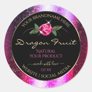 Floral roze Paarse glitter zwarte etiketten van pr