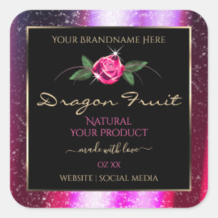 Floral roze Paarse glitter zwarte etiketten van pr