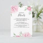 Floral roze pioen botanische elegante details informatiekaartje (Staand voorkant)