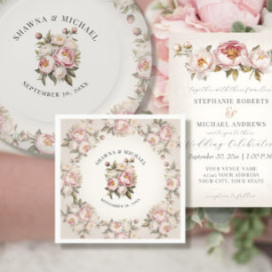 Floral roze pioen Waterverf elegante bruiloft Servet