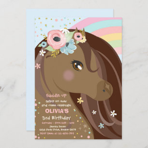 Floral roze Pony Birthday Kaart