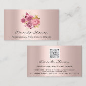 Floral roze QR-code Logo Visitekaartje (Voorkant / Achterkant)