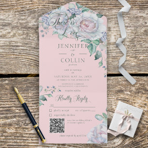 Floral roze QR-code voor pastels en witte pinda's All In One Uitnodiging