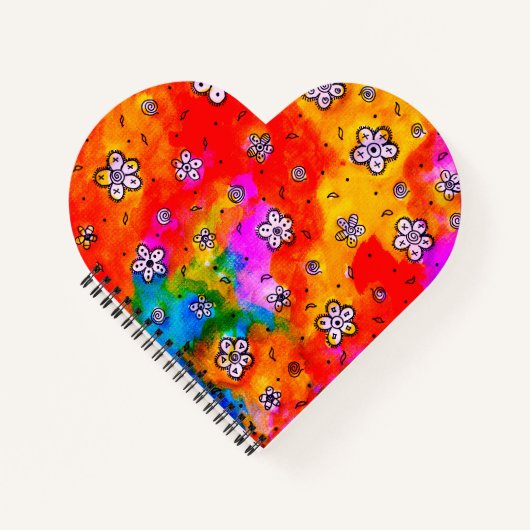 Floral roze, rode en witte Waterverf — Heart noteb Notitieboek (Voorkant)