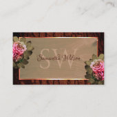 Floral roze Roses Rustic Wood Bark Initialen Visitekaartje (Voorkant)