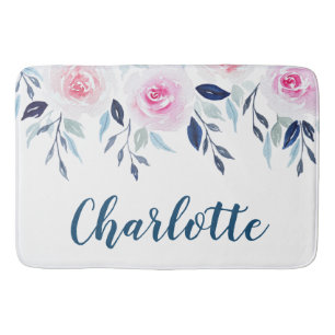 Floral roze Roses Waterverf Gepersonaliseerde naam Badmat