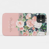  Floral roze roze monogram naam Case-Mate iPhone Case (Achterkant (horizontaal))