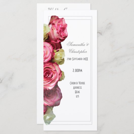 Floral roze roze roze kerkbruiloft programma (Voorkant / Achterkant)
