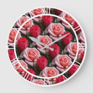  Floral roze rozen rozen Patroon Grote Muur Klok