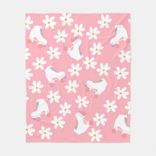 Floral roze Schaatsen Roller Skating Fleece Deken (Voorkant)