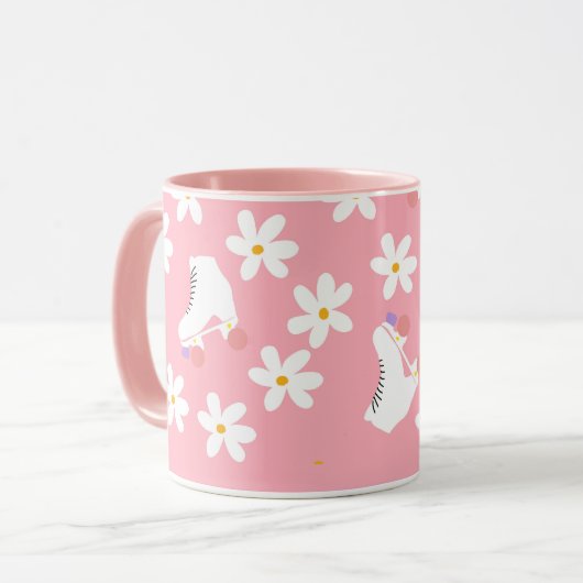Floral roze Schaatsen Roller Skating Mok (Voorkant links)