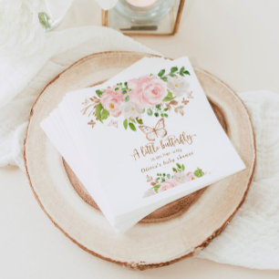 Floral roze vlinder baby shower Napkins Servet