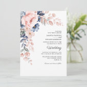 Floral roze Waterverf botanische bruiloft Kaart (Staand voorkant)