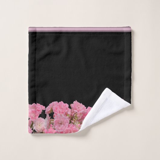 Floral roze witte bloemen zwarte achtergrond bad handdoek (Wasdoekje)