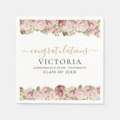 Floral Rozen Black en Gold Script Afstuderen Servet (Voorkant)