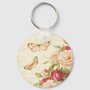 Floral rozen en vlinders sleutelhanger