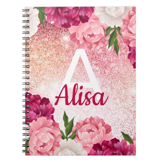 Floral rozen Glitter ontwerp Notitieboek (Voorkant)