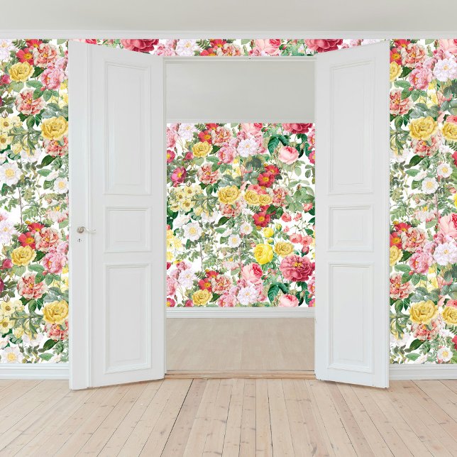 Floral Rozen  lentestuin Behang (Floral Roses Vintage Spring Garden Wallpaper)