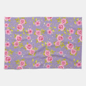 Floral Rozen Roze Paars Patroon Theedoek (Horizontaal)