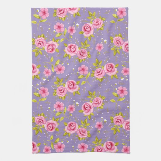 Floral Rozen Roze Paars Patroon Theedoek (Verticaal)