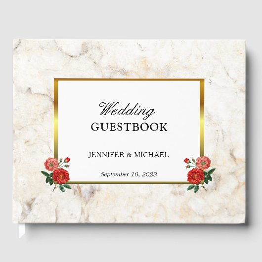 Floral  rozen witte marmer Wedding Gastenboek (Voorkant)
