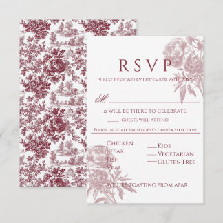  Floral RSVP-kaart – Bourgondisch Toile-geïnspiree RSVP Kaartje