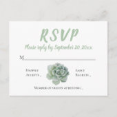 Floral RSVP Mint Groene Sappige Cactus Waterverf Uitnodiging Briefkaart (Voorkant)
