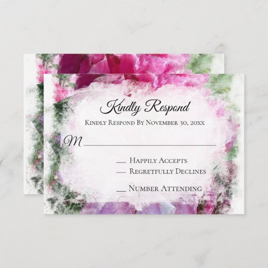 *~* Floral RSVP PEONY AR1 Mariage RSVP (Devant / Derrière)
