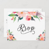Floral RSVP Reply Kaart Waterverf (Voorkant / Achterkant)