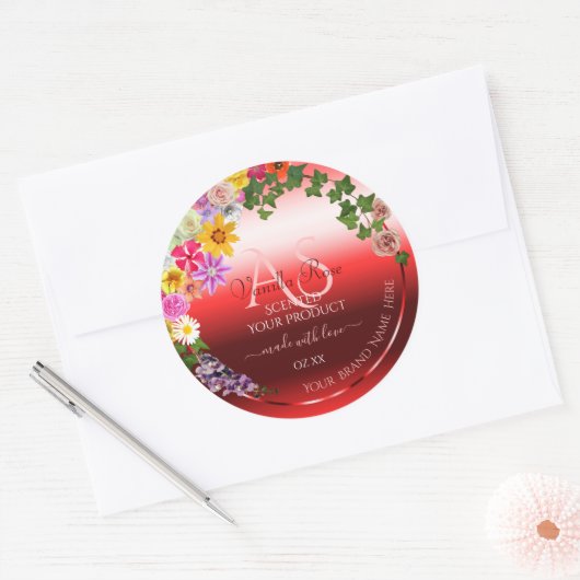 Floral Ruby Red Gradient Product Labels Monogram (Envelop)