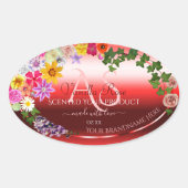 Floral Ruby Red Gradient Product Labels Monogram (Voorkant)