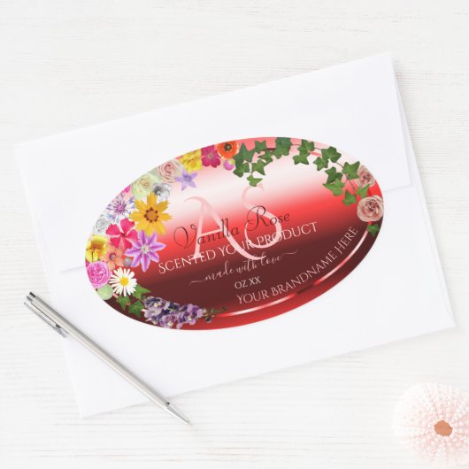 Floral Ruby Red Gradient Product Labels Monogram (Envelop)