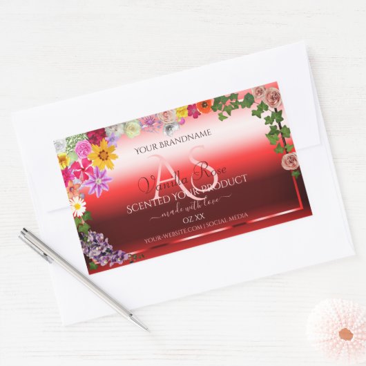 Floral Ruby Red Gradient Product Labels Monogram (Envelop)