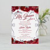 Floral Ruby Zilver Rood Mis Quince Quinceanera Folie Uitnodiging (Staand Voorkant)