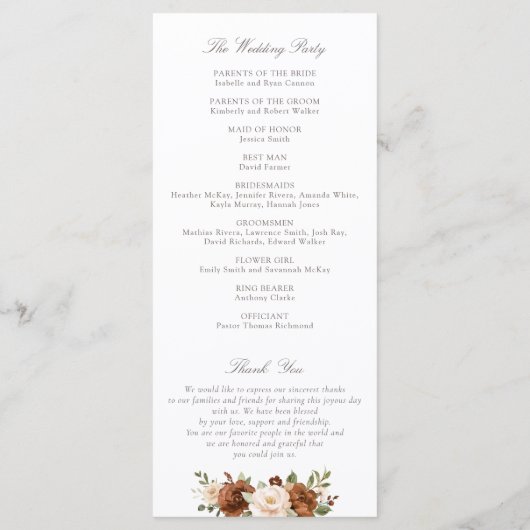 Floral Rust Blush Peach Greenery Wedding Programme Programma (Achterkant)