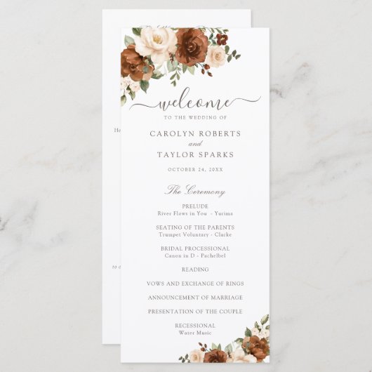Floral Rust Blush Peach Greenery Wedding Programme Programma (Voorkant / Achterkant)