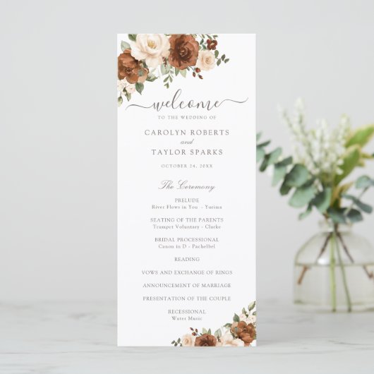 Floral Rust Blush Peach Greenery Wedding Programme Programma (Staand voorkant)