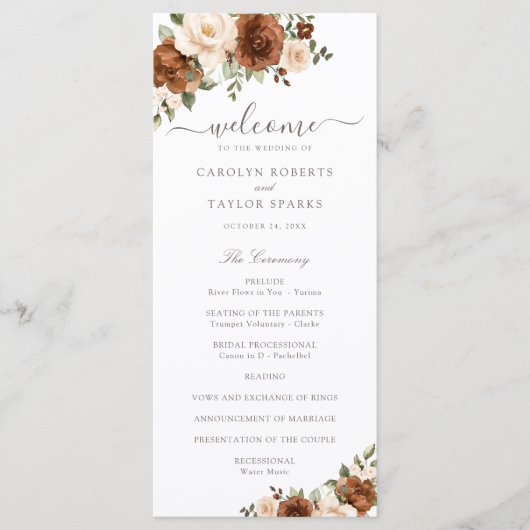 Floral Rust Blush Peach Greenery Wedding Programme Programma (Voorkant)