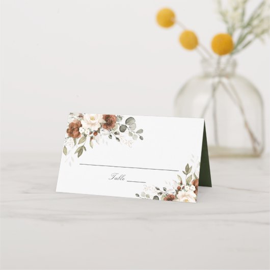 Floral Rust Cream Greenery Elegant Herfst Place Ca (Voorkant)