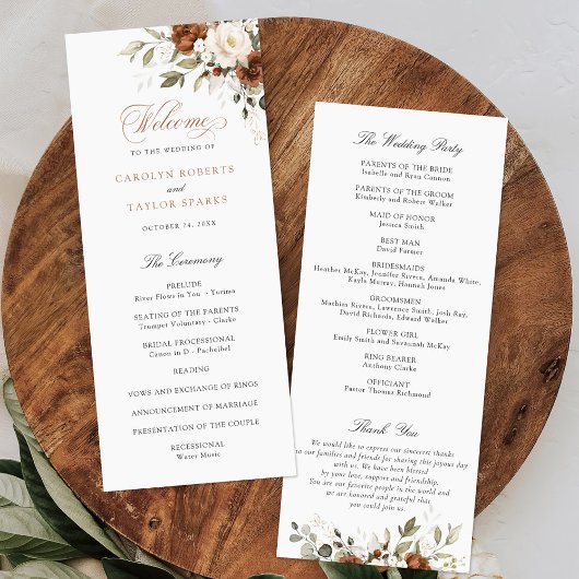 Floral Rust Cream Greenery Fall Wedding Programme Programma