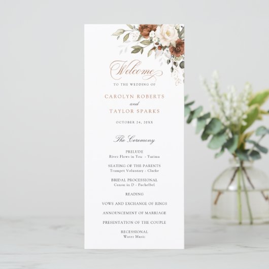 Floral Rust Cream Greenery Fall Wedding Programme Programma (Staand voorkant)